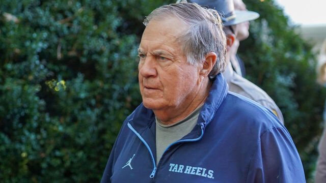 CHAPEL HILL, NORTH CAROLINA - OCTOBER 04: Head coach Bill Belichick of the North Carolina Tar Heels enters the stadium prior to the game against the Clemson Tigers at Kenan Memorial Stadium on October 04, 2025 in Chapel Hill, North Carolina.