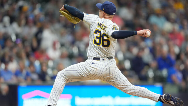 MILWAUKEE, WI - SEPTEMBER 13: Tobias Myers #36 of the Milwaukee Brewers pitches during the game between the St. Louis Cardinals and the Milwaukee Brewers at American Family Field on Saturday, September 13, 2025 in Milwaukee, Wisconsin.