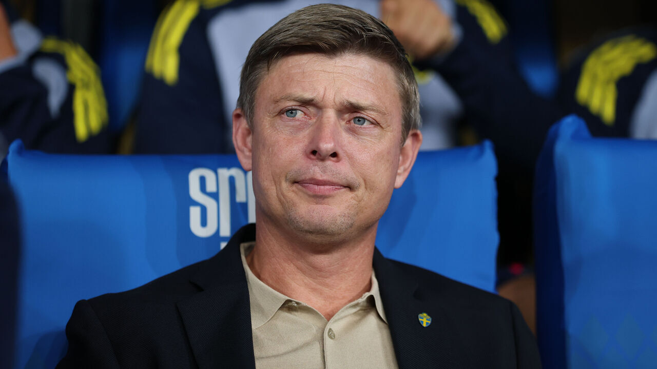 LJUBLJANA, SLOVENIA - SEPTEMBER 05: Jon Dahl Tomasson, manager of Sweden, looks on before the start of the FIFA World Cup 2026 qualifier match between Slovenia and Sweden at Stozice Stadium on September 05, 2025 in Ljubljana, Slovenia.