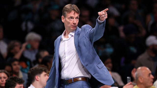 NEW YORK, NEW YORK - JUNE 17: Olaf Lange assistant coach of the New York Liberty during the second quarter of the game against the Atlanta Dream at Barclays Center on June 17, 2025 in New York City.