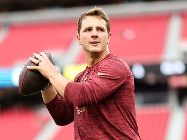 SANTA CLARA, CALIFORNIA - SEPTEMBER 28: Brock Purdy #13 of the San Francisco 49ers warms up prior to the game against the Jacksonville Jaguars at Levi's Stadium on September 28, 2025 in Santa Clara, California.