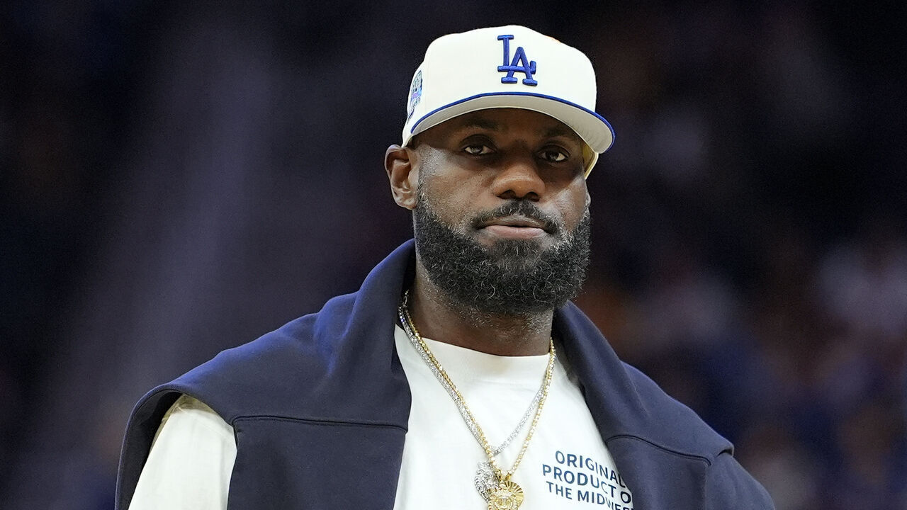 SAN FRANCISCO, CALIFORNIA - OCTOBER 05: Lebron James #23 of the Los Angeles Lakers looks on against the Golden State Warriors during a time out in the second half of a preseason NBA game at Chase Center on October 05, 2025 in San Francisco, California.