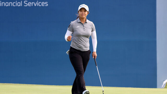 HAENAM, SOUTH KOREA - OCTOBER 16: Sei Young Kim of South Korea celebrates the birdie on the 18th green during the first round of the BMW Ladies Championship 2025 at Pine Beach Golf Links on October 16, 2025 in Haenam, South Korea.