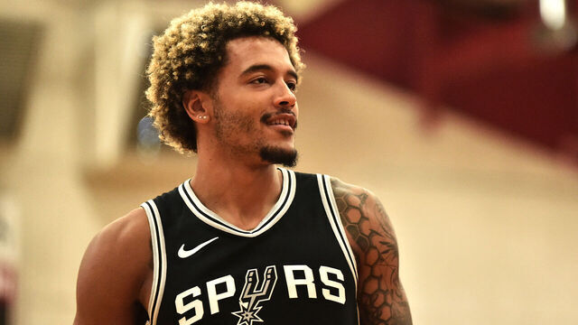 SAN ANTONIO, TX - SEPTEMBER 10: Jeremy Sochan #10 of the San Antonio Spurs looks on during the flood relief event on September 10, 2025 at the College Park Center in Arlington, Texas. Mandatory Copyright Notice: Copyright 2025 NBAE