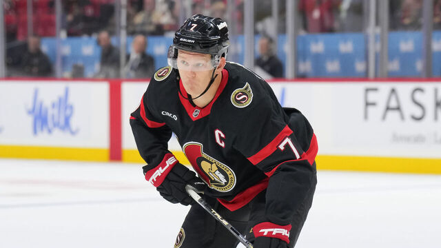 OTTAWA, CANADA - OCTOBER 13: Brady Tkachuk #7 of the Ottawa Senators skates against the Nashville Predators at Canadian Tire Centre on October 13, 2025 in Ottawa, Ontario, Canada.