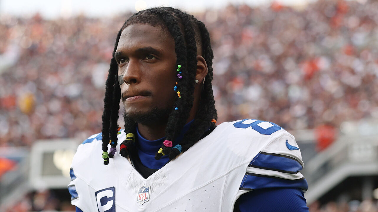 CHICAGO, ILLINOIS - SEPTEMBER 21: Ceedee Lamb #88 of the Dallas Cowboys looks on against the Chicago Bears at Soldier Field on September 21, 2025 in Chicago, Illinois.