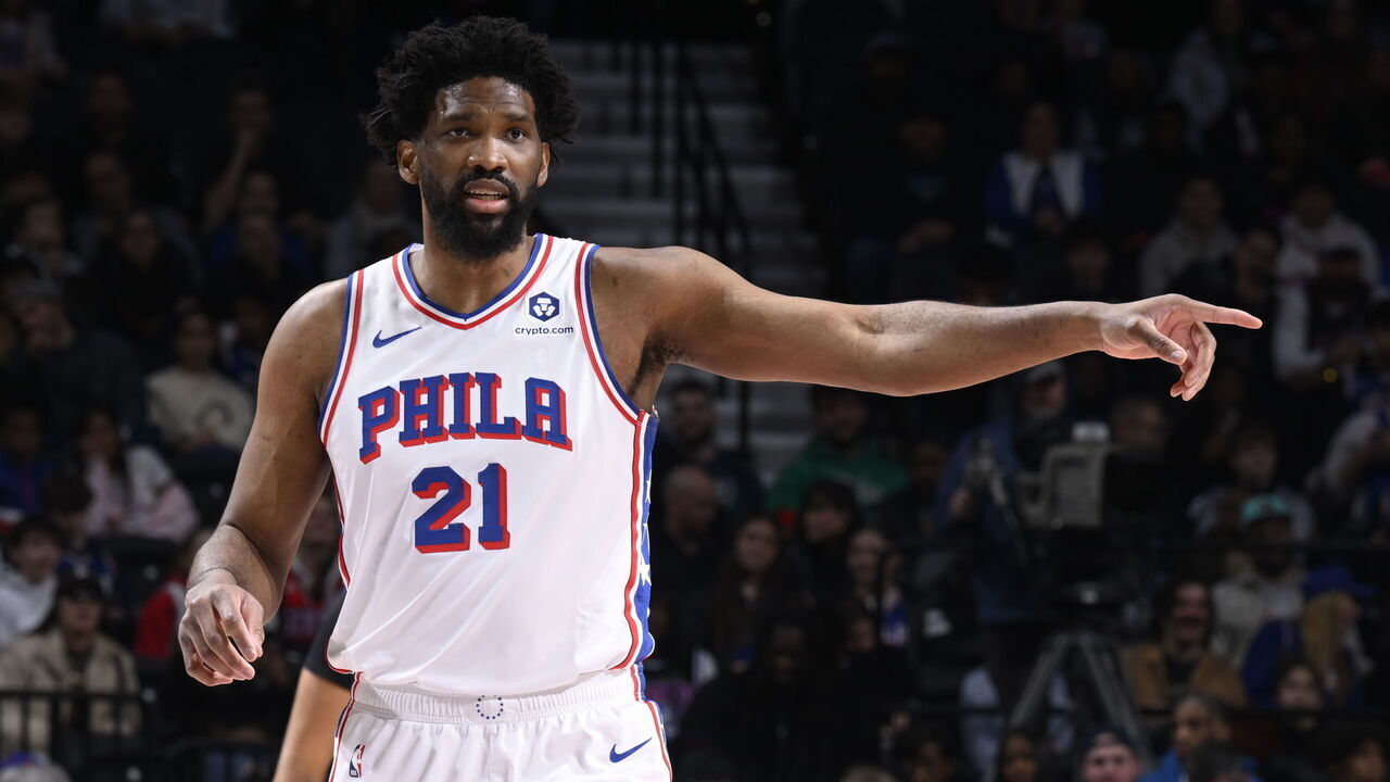 PHILADELPHIA, PA - FEBRUARY 22: Joel Embiid #21 of the Philadelphia 76ers arrives to the arena before the game against the Brooklyn Nets on February 22, 2025 at the Wells Fargo Center in Philadelphia, Pennsylvania NOTE TO USER: User expressly acknowledges and agrees that, by downloading and/or using this Photograph, user is consenting to the terms and conditions of the Getty Images License Agreement. Mandatory Copyright Notice: Copyright 2025 NBAE
