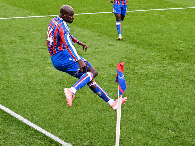 LONDON, ENGLAND - OCTOBER 18: Jean-Philippe Mateta of Crystal Palace celebrates after scoring his team's second goal during the Premier League match between Crystal Palace and Bournemouth at Selhurst Park on October 18, 2025 in London, United Kingdom.