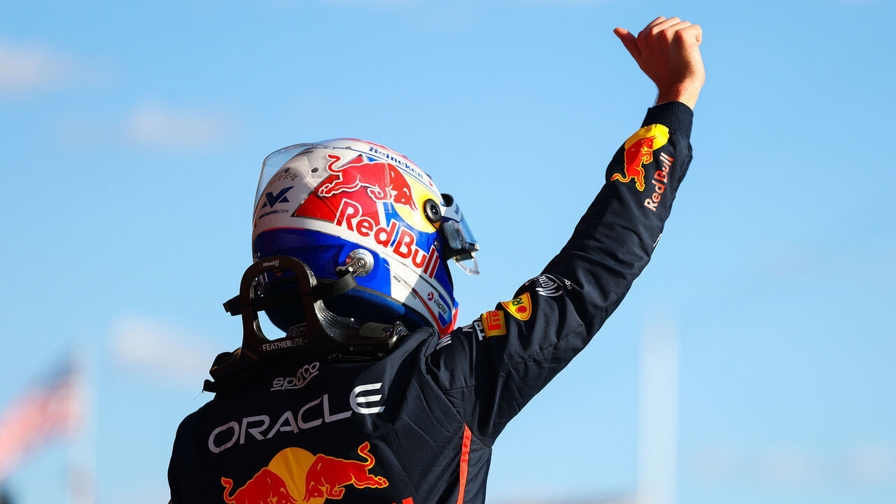 AUSTIN, TEXAS - OCTOBER 18: Pole position qualifier Max Verstappen of the Netherlands and Oracle Red Bull Racing celebrates in parc ferme during Qualifying ahead of the F1 Grand Prix of United States at Circuit of The Americas on October 18, 2025 in Austin, Texas.
