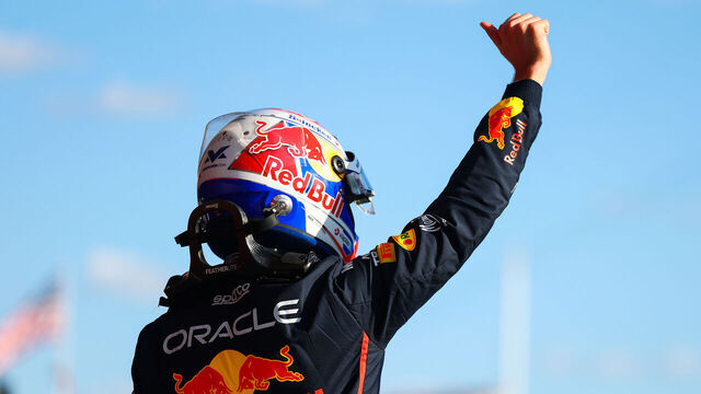 AUSTIN, TEXAS - OCTOBER 18: Pole position qualifier Max Verstappen of the Netherlands and Oracle Red Bull Racing celebrates in parc ferme during Qualifying ahead of the F1 Grand Prix of United States at Circuit of The Americas on October 18, 2025 in Austin, Texas.