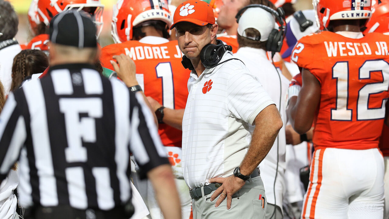 CLEMSON, SC - SEPTEMBER 20: Clemson Tigers head coach Dabo Swinney during a college football game between the Syracuse Orange and the Clemson Tigers on September 20, 2025 at Clemson Memorial Stadium in Clemson, S.C.