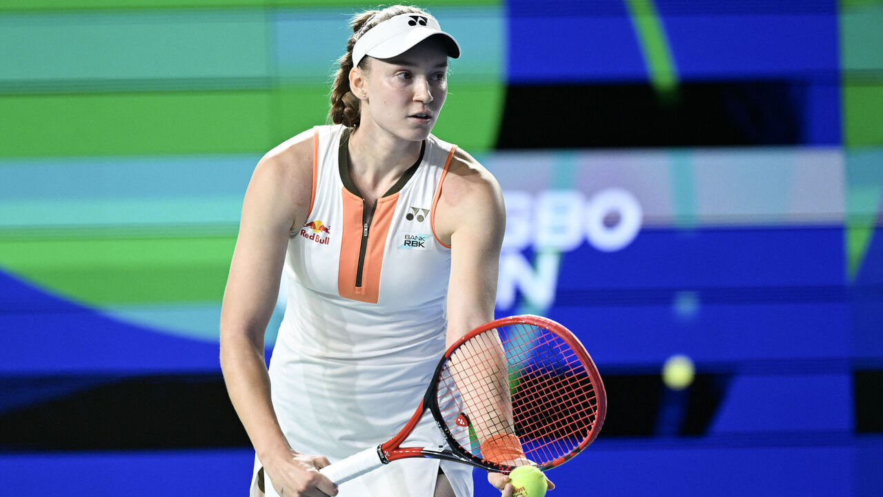 Kazakhstan's Elena Rybakina serves to Russia's Ekaterina Alexandrova during the women's singles final at the WTA Ningbo Open tennis tournament in Ningbo, in China's eastern Zhejiang province on October 19, 2025.