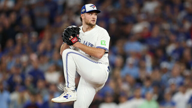 TORONTO, ON - OCTOBER 19: Trey Yesavage #39 of the Toronto Blue Jays pitches in the first inning during Game Six of the American League Championship Series presented by Booking.com between the Seattle Mariners and the Toronto Blue Jays at Rogers Centre on Sunday, October 19, 2025 in TorontoOntario, Canada.