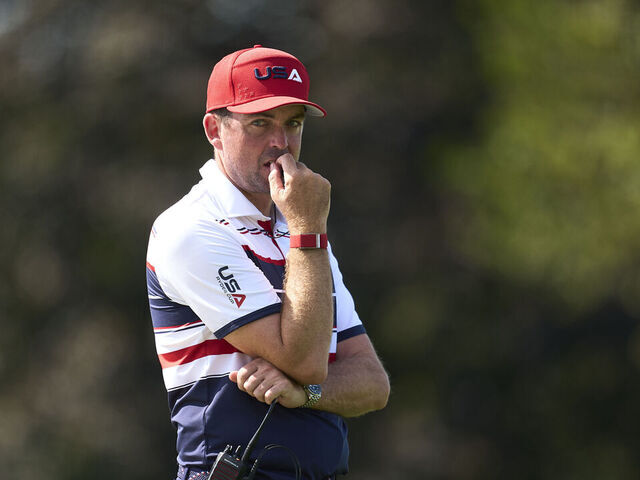 FARMINGDALE, NEW YORK - SEPTEMBER 28: Captain Keegan Bradley of Team United States looks on during the Sunday singles matches of the 2025 Ryder Cup at Black Course at Bethpage State Park Golf Course on September 28, 2025 in Farmingdale, New York.
