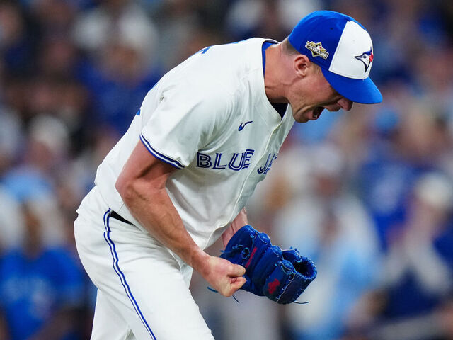 TORONTO, ON - OCTOBER 20: Chris Bassitt #40 of the Toronto Blue Jays reacts after pitching in the eighth inning during Game Seven of the American League Championship Series presented by loanDepot between the Seattle Mariners and the Toronto Blue Jays at Rogers Centre on Monday, October 20, 2025 in Toronto, Ontario, Canada.