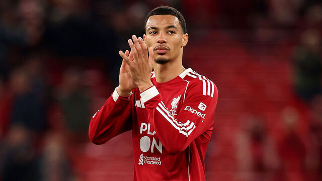LIVERPOOL, ENGLAND - OCTOBER 19: (THE SUN OUT, THE SUN ON SUNDAY OUT) Hugo Ekitike of Liverpool applauds the fans following the Premier League match between Liverpool and Manchester United at Anfield on October 19, 2025 in Liverpool, England.