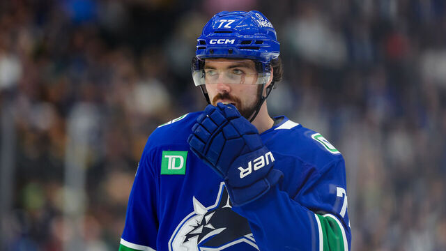VANCOUVER, CANADA - OCTOBER 13: Filip Chytil #72 of the Vancouver Canucks waits for a face off during the first period of their NHL game against the St. Louis Blues at Rogers Arena on October 13, 2025 in Vancouver, British Columbia, Canada.