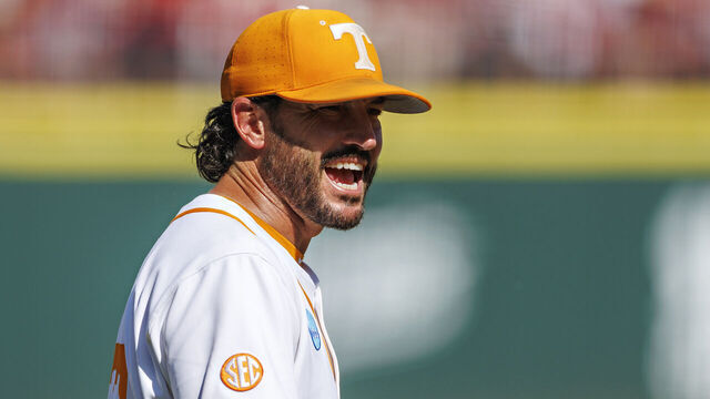 FAYETTEVILLE, ARKANSAS - JUNE 08: Head Coach Tony Vitello of the Tennessee Volunteers during a game against the Arkansas Razorbacks at Baum-Walker Stadium at George Cole Field during the NCAA Baseball Super Regional - Fayetteville on June 08, 2025 in Fayetteville, Arkansas. The Razorbacks defeated the Volunteers 11-4.