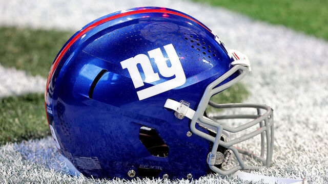 ATLANTA, GA - DECEMBER 22: A Giants helmet on the sidelines during warm-ups before the Sunday afternoon NFL game between the Atlanta Falcons and the New York Giants on Sunday, December 22, 2024 at the Mercedes-Benz Stadium in Atlanta, Georgia.