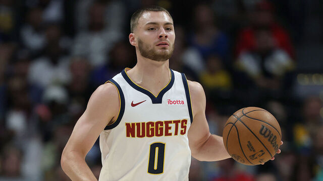 DENVER, COLORADO - OCTOBER 14: Christian Braun #0 of the Denver Nuggets plays the Chicago Bulls in the first quarter at Ball Arena on October 14, 2025 in Denver, Colorado.