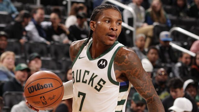 MILWAUKEE, WI - OCTOBER 14 1: Kevin Porter Jr. #7 of the Milwaukee Bucks handles the ball during the game against the Oklahoma City Thunder during a pre-season game on October 14, 2025 at Fiserv Forum Center in Milwaukee, Wisconsin. Mandatory Copyright Notice: Copyright 2025 NBAE .