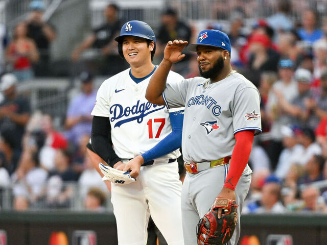 ATLANTA, GEORGIA - JULY 15: Shohei Ohtani #17 of the Los Angeles Dodgers looks on during the first inning of the MLB All-Star Game at Truist Park on July 15, 2025 in Atlanta, Georgia.