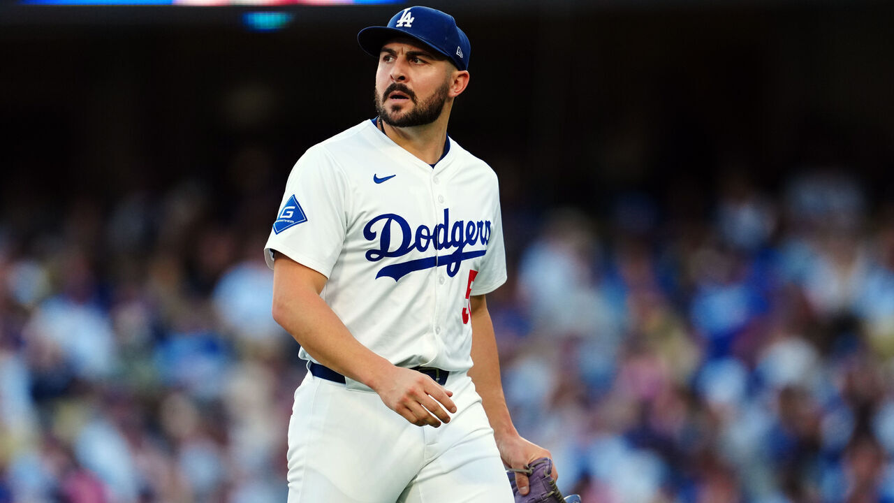 LOS ANGELES, CA - OCTOBER 16: Alex Vesia #51 of the Los Angeles Dodgers walks back to the dugout during Game Three of the National League Championship Series presented by loanDepot between the Milwaukee Brewers and the Los Angeles Dodgers at Dodger Stadium on Thursday, October 16, 2025 in Los Angeles, California.