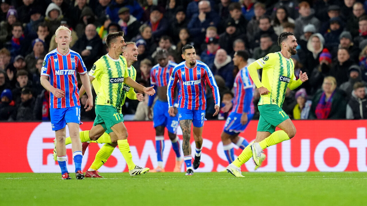 AEK Larnaca's Riad Bajic celebrates scoring their side's first goal of the game during the UEFA Conference League match at Selhurst Park, London. Picture date: Thursday October 23, 2025.