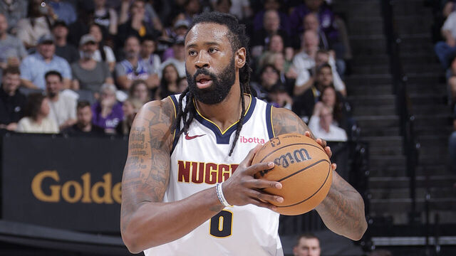 SACRAMENTO, CA - APRIL 9: DeAndre Jordan #6 of the Denver Nuggets handles the ball during the game against the Sacramento Kings on April 9, 2025 at Golden 1 Center in Sacramento, California. Mandatory Copyright Notice: Copyright 2025 NBAE