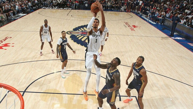 NEW ORLEANS, LA - OCTOBER 24: Victor Wembanyama #1 of the San Antonio Spurs shoots the ball during the game against the New Orleans Pelicans on October 24, 2025 at the Smoothie King Center in New Orleans, Louisiana. Mandatory Copyright Notice: Copyright 2025 NBAE