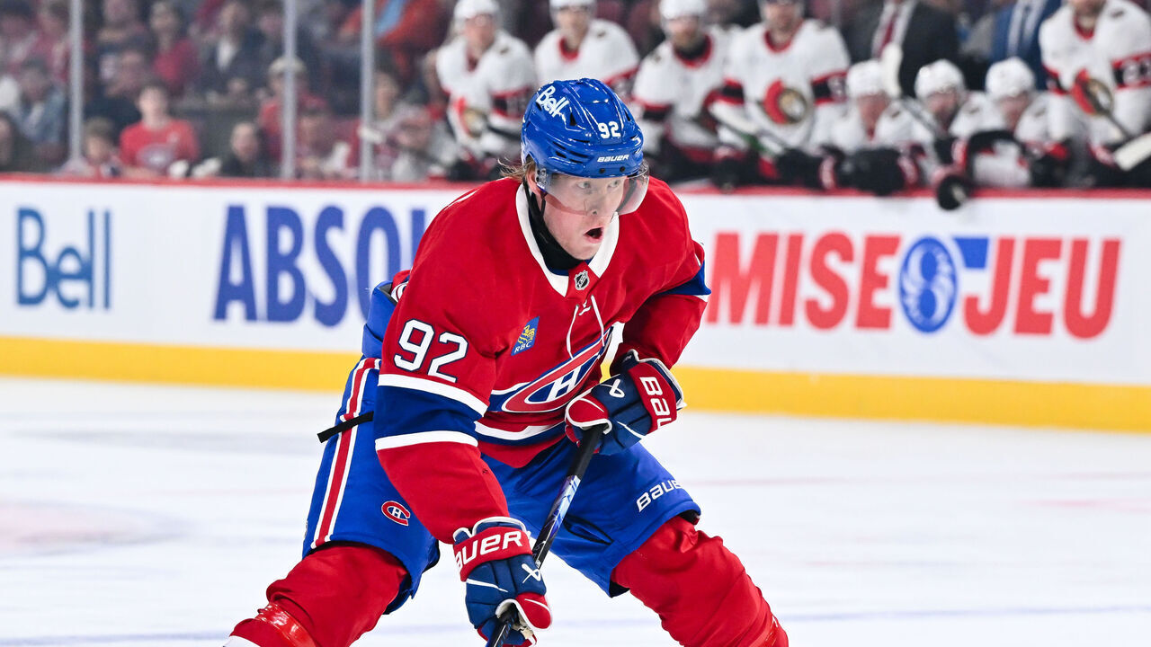 MONTREAL, CANADA - OCTOBER 04: Patrik Laine #92 of the Montreal Canadiens skates during the second period in a preseason game against the Ottawa Senators at the Bell Centre on October 4, 2025 in Montreal, Quebec, Canada. The Ottawa Senators defeated the Montreal Canadiens 3-1.