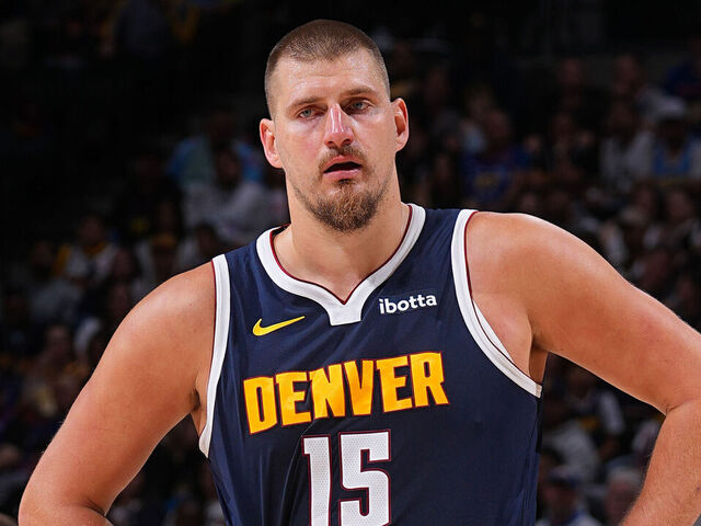 DENVER, CO - OCTOBER 25: Nikola Jokic #15 of the Denver Nuggets looks on during the game against the Phoenix Suns on October 25, 2025 at Ball Arena in Denver, Colorado. NOTE TO USER: User expressly acknowledges and agrees that, by downloading and/or using this Photograph, user is consenting to the terms and conditions of the Getty Images License Agreement. Mandatory Copyright Notice: Copyright 2025 NBAE