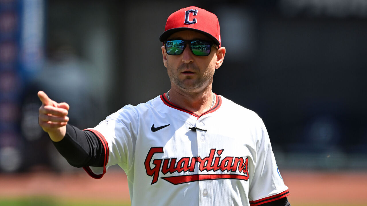 CLEVELAND, OHIO - APRIL 23: Associate manager Craig Albernaz #55 of the Cleveland Guardians walks off the field prior to a game against the New York Yankees at Progressive Field on April 23, 2025 in Cleveland, Ohio.