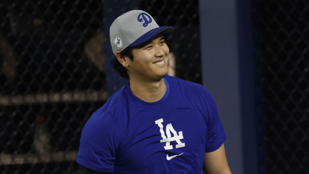 TORONTO, ON - October 25 - Los Angeles Dodgers Shohei Ohtani (17) is pictured as he warms up ahead of game two of the World Series between the Toronto Blue Jays and the Los Angeles Dodgers in Toronto. Lance McMillan/Toronto StarOctober-25-2025