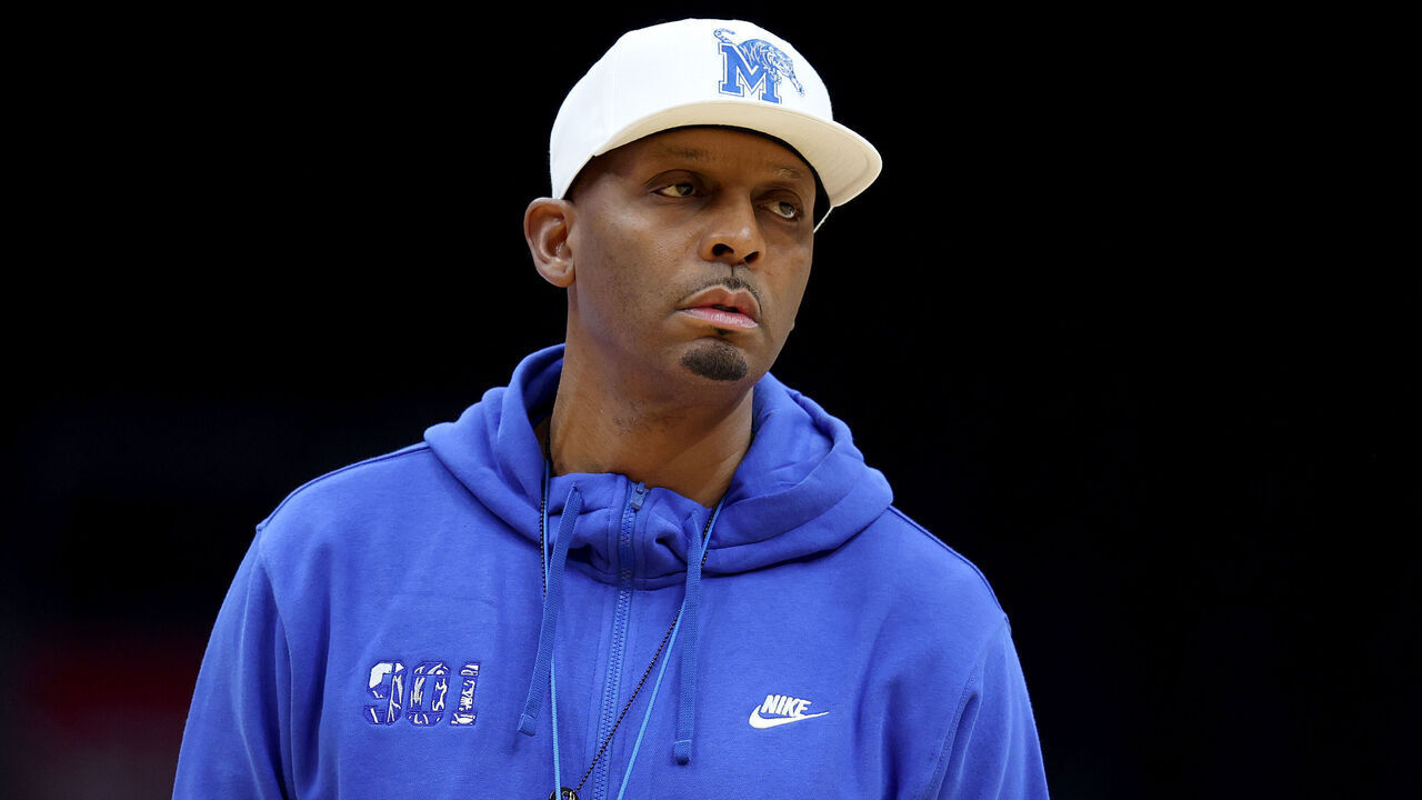 SEATTLE, WASHINGTON - MARCH 20: Head coach Penny Hardaway of the Memphis Tigers looks on during practice before the NCAA Men's Basketball Tournament First and Second Rounds at Climate Pledge Arena on March 20, 2025 in Seattle, Washington.