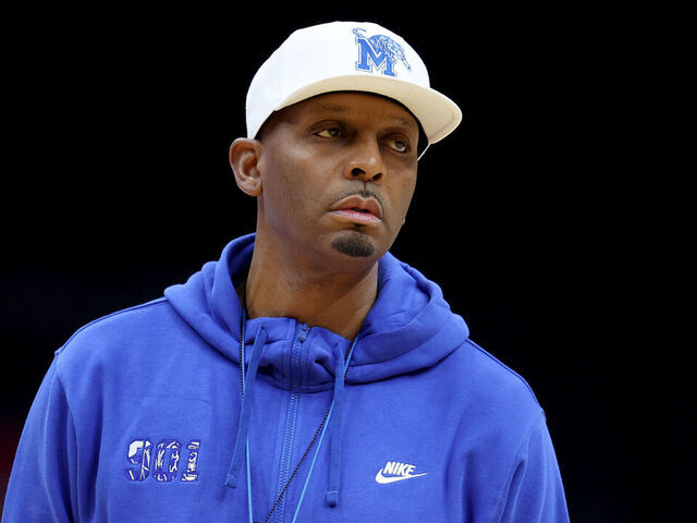SEATTLE, WASHINGTON - MARCH 20: Head coach Penny Hardaway of the Memphis Tigers looks on during practice before the NCAA Men's Basketball Tournament First and Second Rounds at Climate Pledge Arena on March 20, 2025 in Seattle, Washington.