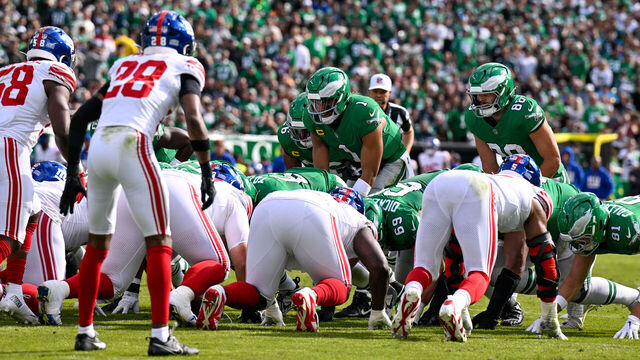 PHILADELPHIA, PA - OCTOBER 26: The Tush Push is shown during the game between the New York Giants and the Philadelphia Eagles on October 26th, 2025 at Lincoln Financial Field in Philadelphia, PA.