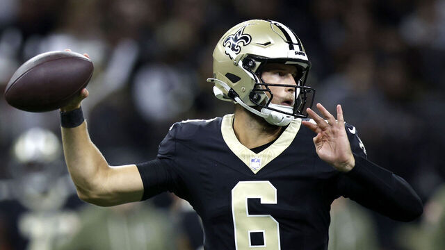NEW ORLEANS, LOUISIANA - OCTOBER 26: Tyler Shough #6 of the New Orleans Saints passes during an NFL 2025 game against the Tampa Bay Buccaneers at Caesars Superdome on October 26, 2025 in New Orleans, Louisiana.