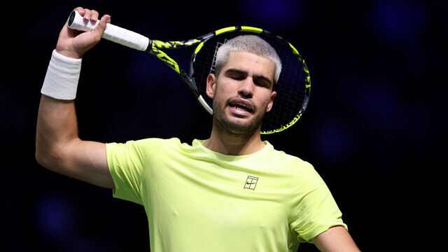 NANTERRE, FRANCE - OCTOBER 28: Carlos Alcaraz of Spain against Cameron Norrie of Great Britain on day two of the Rolex Paris Masters 2025 on October 28, 2025 in Nanterre, France.