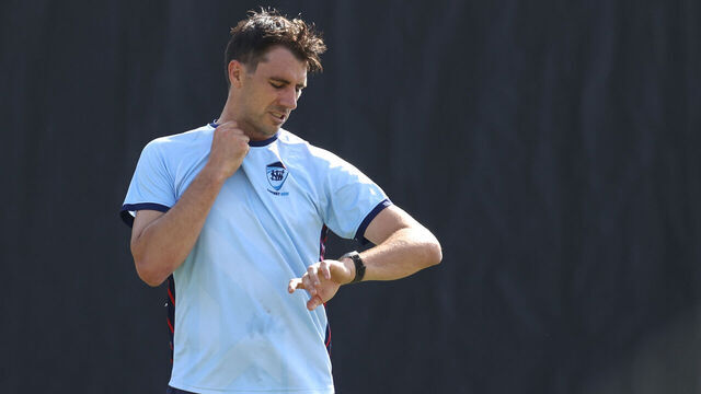 SYDNEY, AUSTRALIA - OCTOBER 22: Pat Cummins takes part in a training session at Cricket Central on October 22, 2025 in Sydney, Australia.