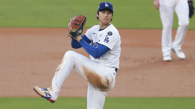 LOS ANGELES, CA - OCTOBER 28: Shohei Ohtani #17 of the Los Angeles Dodgers pitches during Game Four of the 2025 World Series presented by Capital One between the Toronto Blue Jays and the Los Angeles Dodgers at Dodger Stadium on Tuesday, October 28, 2025 in Los Angeles, California.