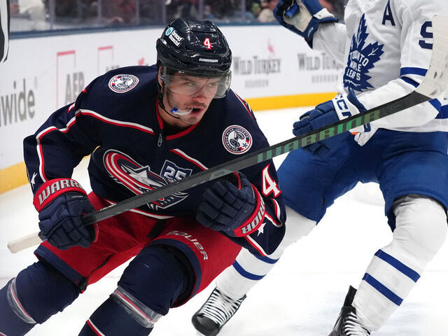 COLUMBUS, OHIO - OCTOBER 29: Cole Sillinger #4 of the Columbus Blue Jackets reacts to scoring a goal during the second period against the Toronto Maple Leafs at Nationwide Arena on October 29, 2025 in Columbus, Ohio.