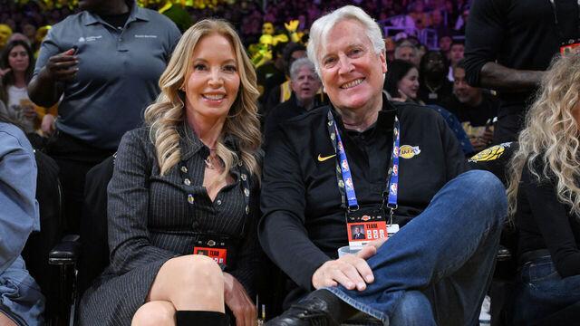 LOS ANGELES, CALIFORNIA - OCTOBER 21: Jeanie Buss (L) and Mark Walter attend a basketball game between the Los Angeles Lakers and the Golden State Warriors at Crypto.com Arena on October 21, 2025 in Los Angeles, California. NOTE TO USER: User expressly acknowledges and agrees that, by downloading and/or using this Photograph, user is consenting to the terms and conditions of the Getty Images License Agreement.