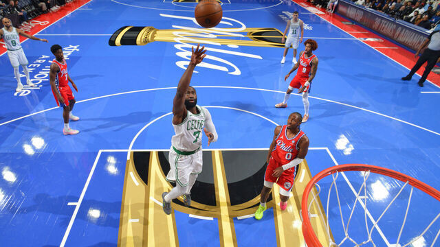 PHILADELPHIA, PA - OCTOBER 31: Jaylen Brown #7 of the Boston Celtics shoots the ball during the game against the Philadelphia 76ers during the 2025-26 Emirates Cup on October 31, 2025 at the Wells Fargo Center in Philadelphia, Pennsylvania NOTE TO USER: User expressly acknowledges and agrees that, by downloading and/or using this Photograph, user is consenting to the terms and conditions of the Getty Images License Agreement. Mandatory Copyright Notice: Copyright 2025 NBAE