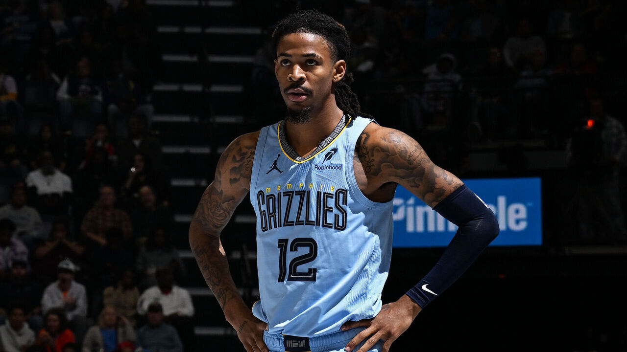 MEMPHIS, TN - OCTOBER 31: Ja Morant #12 of the Memphis Grizzlies looks on during the game against the Los Angeles Lakers during the 2025 - 2026 Emirates NBA Cup game on October 31, 2025 at FedExForum in Memphis, Tennessee. Mandatory Copyright Notice: Copyright 2025 NBAE