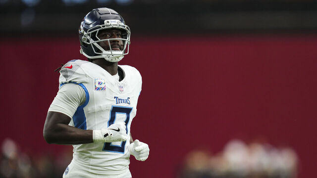 GLENDALE, AZ - OCTOBER 05: Calvin Ridley #0 of the Tennessee Titans looks on from the field during an NFL football game against the Arizona Cardinals at State Farm Stadium on October 5, 2025 in Glendale, Arizona.