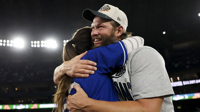 TORONTO, ON - NOVEMBER 01: Clayton Kershaw #22 of the Los Angeles Dodgers celebrates after Game Seven of the 2025 World Series presented by Capital One between the Los Angeles Dodgers and the Toronto Blue Jays at Rogers Centre on Saturday, November 1, 2025 in Toronto, Ontario, Canada.
