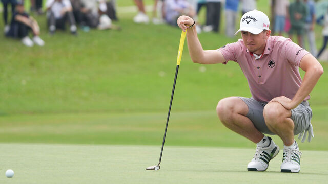 HONG KONG, CHINA - NOVEMBER 02: Tom McKibbin of Northern Ireland lines up a putt during the final round of the Link Hong Kong Open, as a part of The Open Qualifying Series at Hong Kong Golf Club on November 02, 2025 in Hong Kong, China.