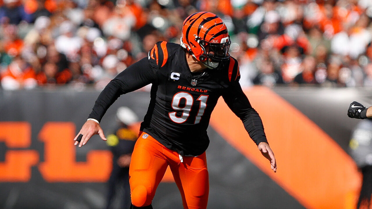 CINCINNATI, OH - OCTOBER 26: Cincinnati Bengals defensive end Trey Hendrickson (91) in action during the game against the New York Jets and the Cincinnati Bengals on October 26, 2025, at Paycor Stadium in Cincinnati, OH.