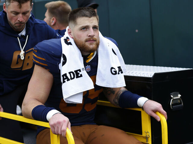 GREEN BAY, WI - NOVEMBER 02: Green Bay Packers tight end Tucker Kraft (85) is carted off the field during a game between the Green Bay Packers and the Carolina Panthers at Lambeau Field on November 2, 2025 in Green Bay, WI.
